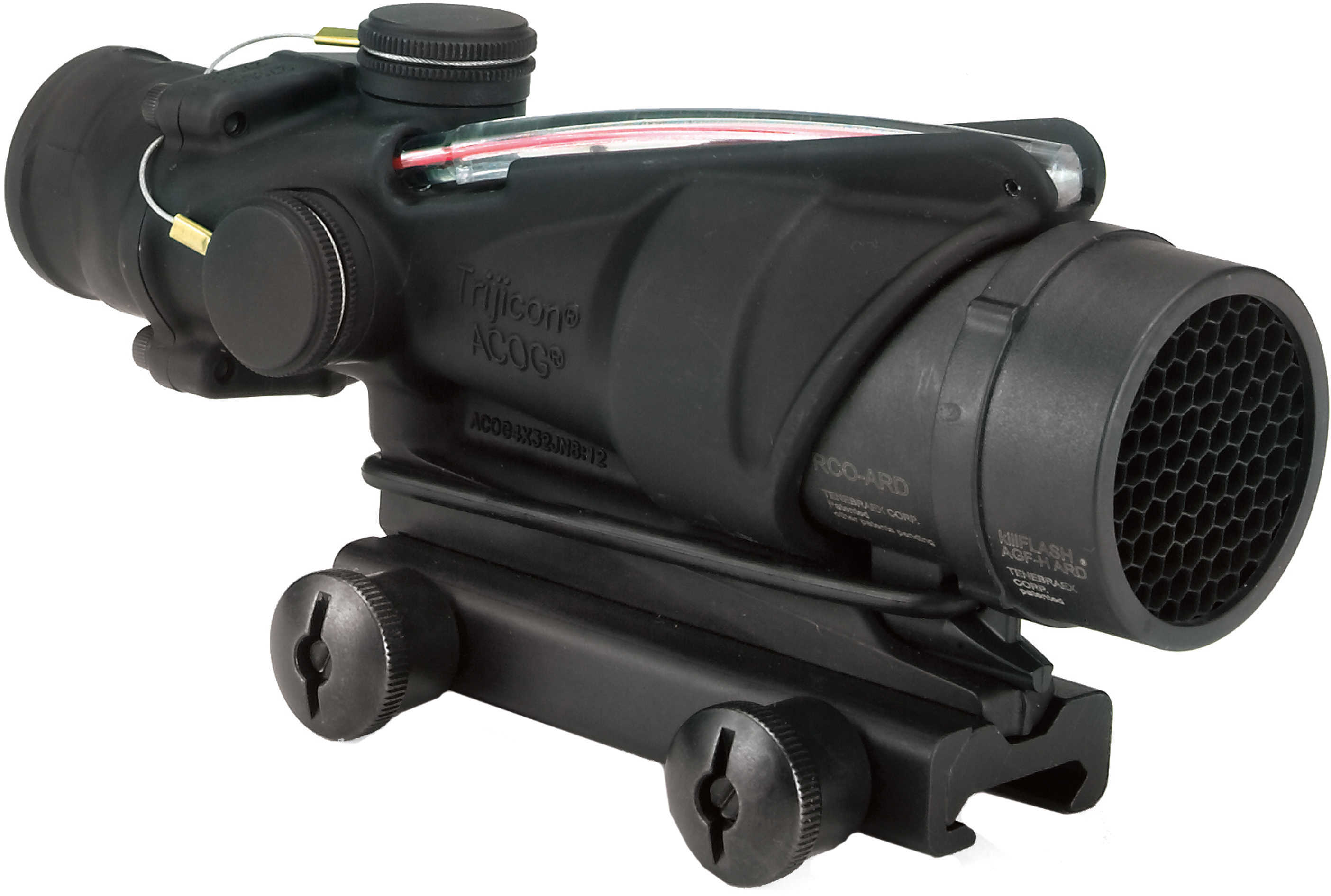 Trijicon 100226 ACOG 4x 32mm Obj 36.8 ft @ 100 yds FOV Black Matte Finish Illuminated Chevron Red