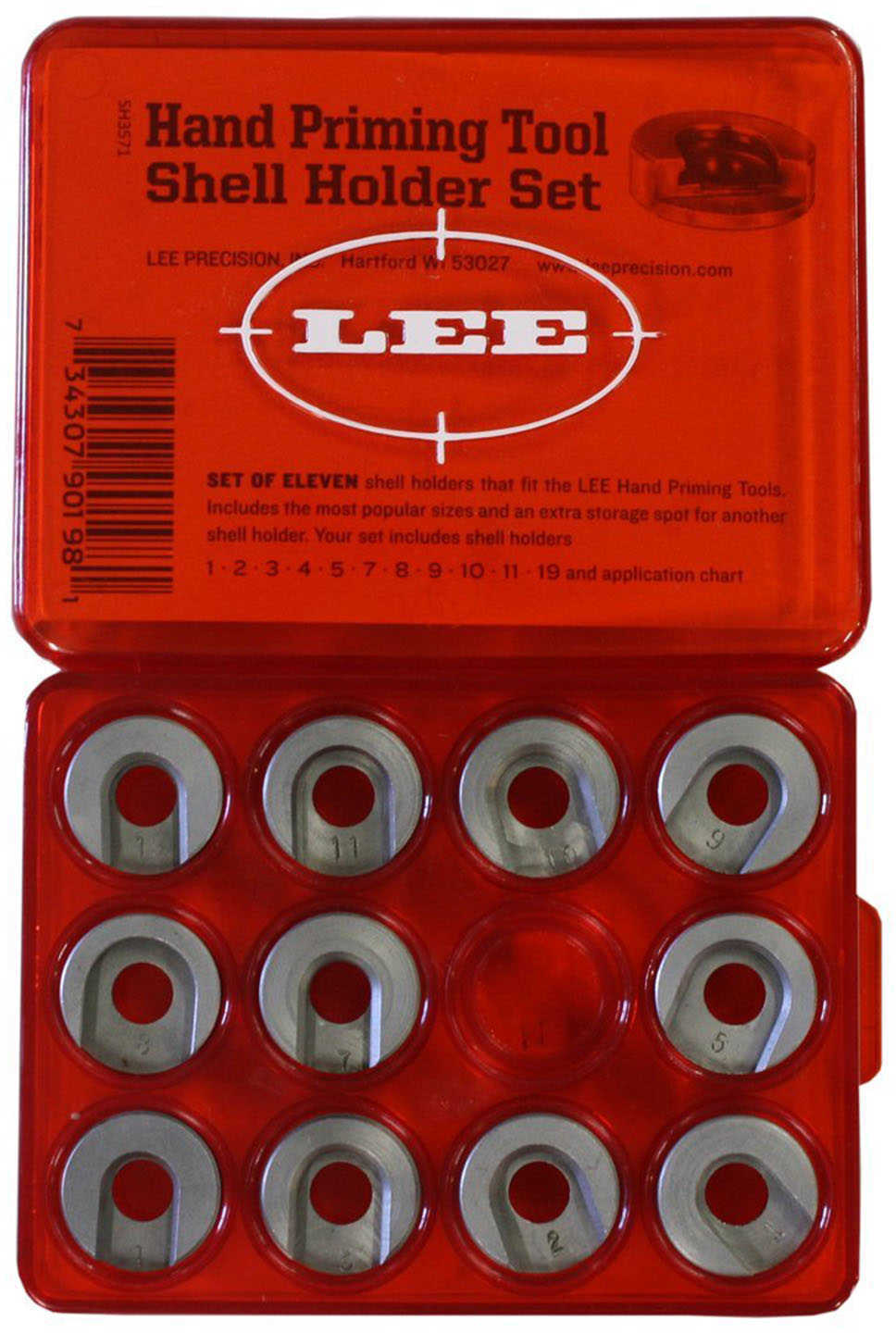 Lee 90198 Hand Priming Tool Set of 11 Shellholders/ Red Storage Box
