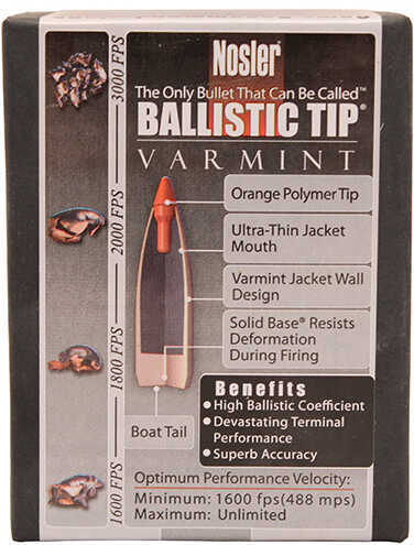 Nosler Spitzer Varmint Ballistic Tip 22 Caliber 50 Grain 100/Box Md: 39522 Bullets