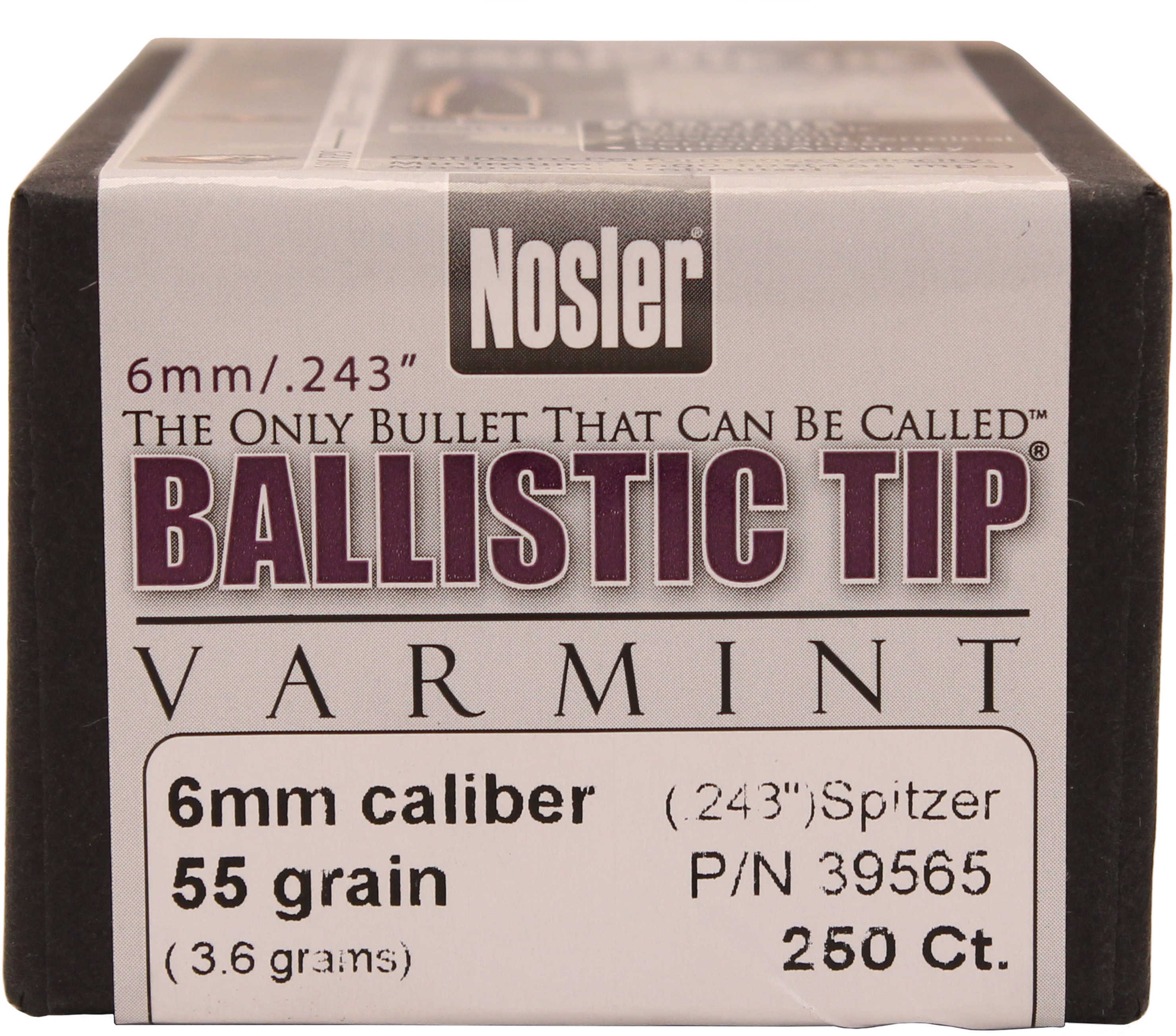 Nosler Spitzer Varmint Ballistic Tip 6MM Caliber 55 Grain 250/Box Md: 39565 Bullets