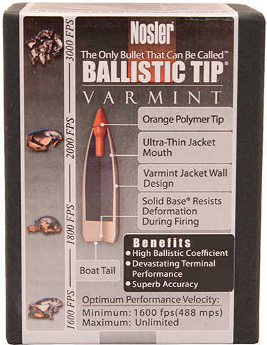 Nosler Ballistic Tip Varmint .224 Cal. 60 Grain Spitzer 100/Box Md: 34992 Bullets