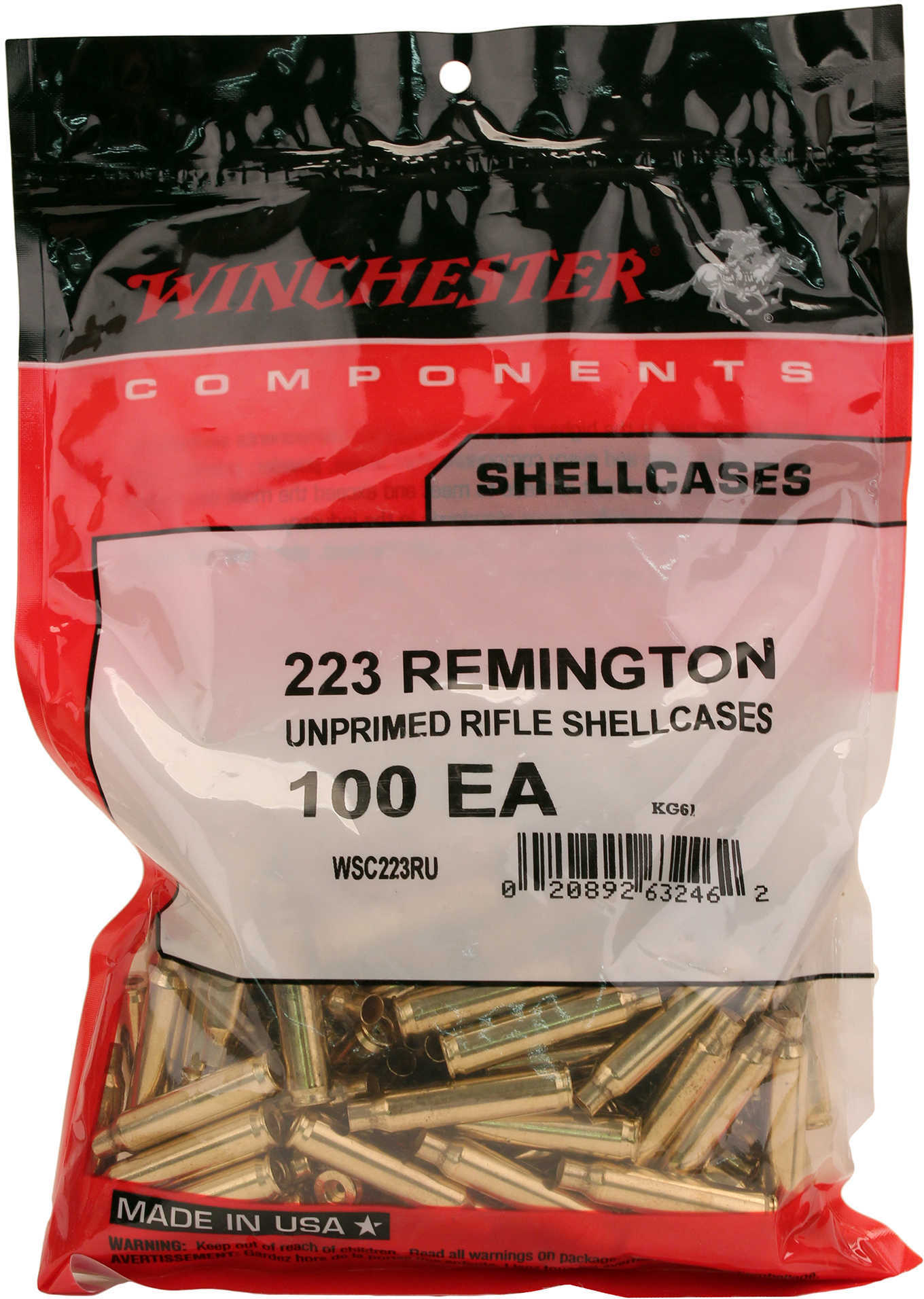 Winchester Unprimed Brass Cases 223 Remington 100/Bag Md: WSC223Ru