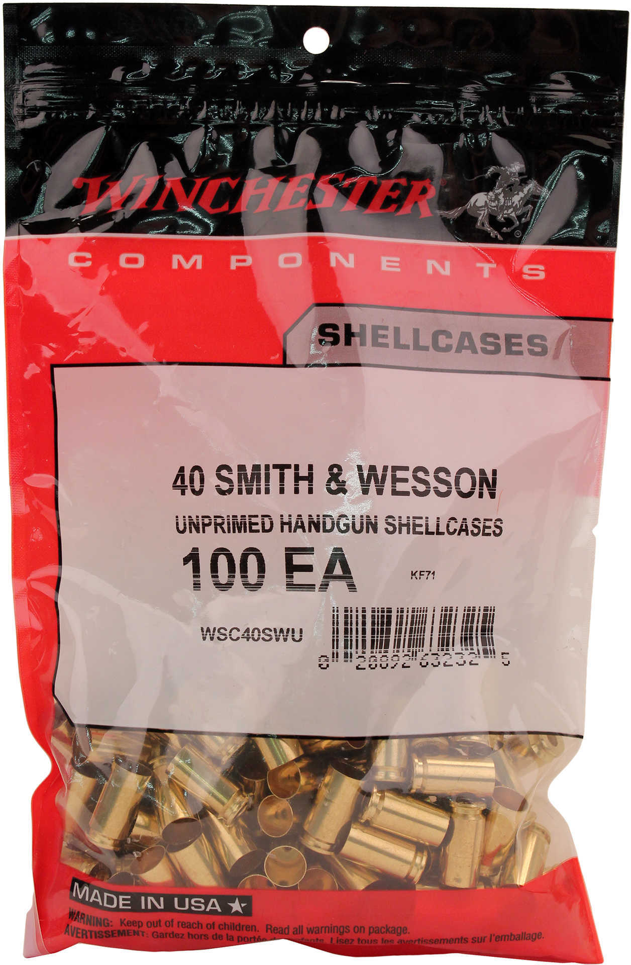 Winchester Unprimed Brass Cases 40 Smith & Wesson 100/Bag Md: WSC40SWU