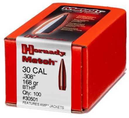 Hornady Rifle Bullet 30 Caliber 168 Grain Boat Tail Hollow Point 100/Box Md: 30501