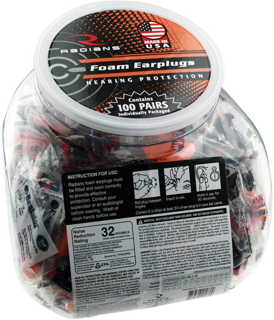 Foam Plugs 100 Pairs In Poly Bags a Dispenser Jar - Uncorded NRR 32Db Tapered Shape offers Most Natural Fit & Seal