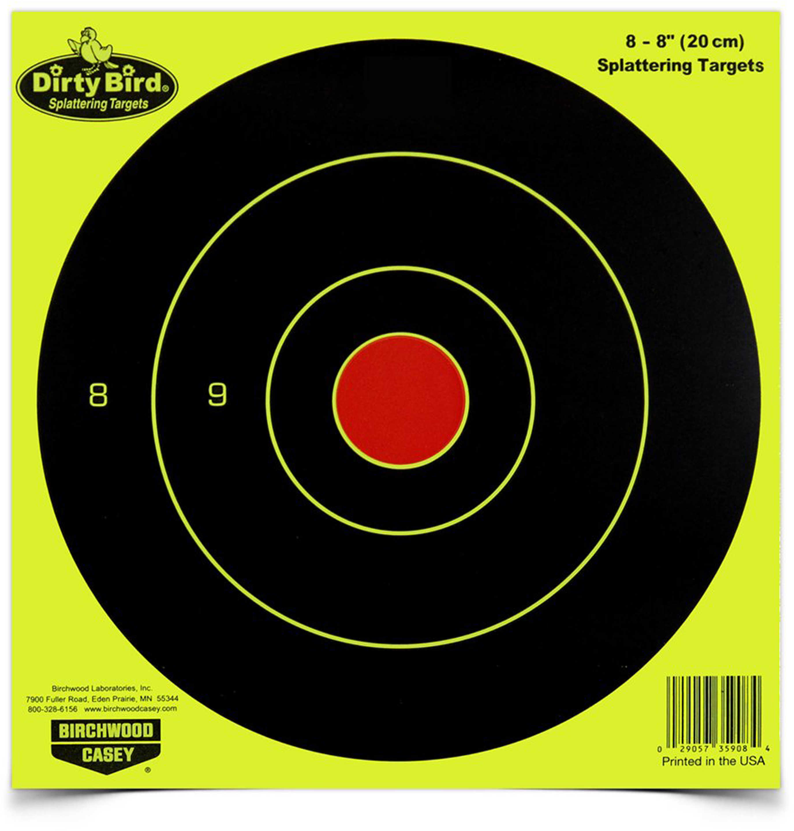 Birchwood Casey 35908 Dirty Bird Hanging Paper 8" Bullseye Yellow/ Black 8 Pack