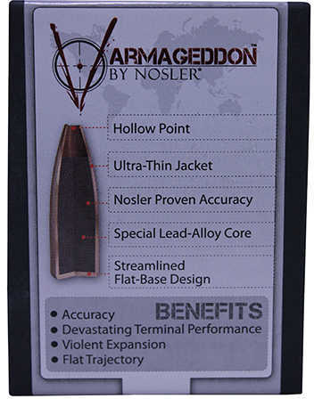 Nosler 17225 Varmageddon 22 Caliber .224 40 GR Flat Base Hollow Point (FBHP) 100 Box