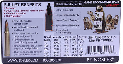 204 Ruger 32 Grain Ballistic Tip Rounds Nosler Ammunition