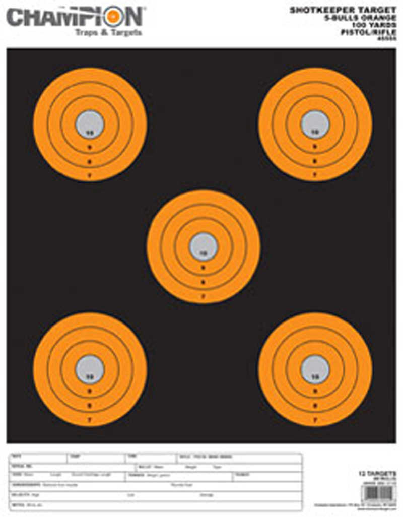 Champion Targets 45555 Shotkeeper 5-Bullseye 100 yds Pistol/Rifle Large Orange/Black 12 Pk