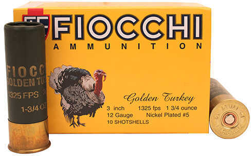 12 Gauge 3" Nickel-Plated Lead #5  1-3/4 oz 10 Rounds Fiocchi Shotgun Ammunition