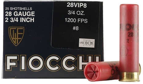 28 Gauge 2-3/4" Exacta Vip #8  3/4 oz 25 Rounds Fiocchi Shotgun Ammunition