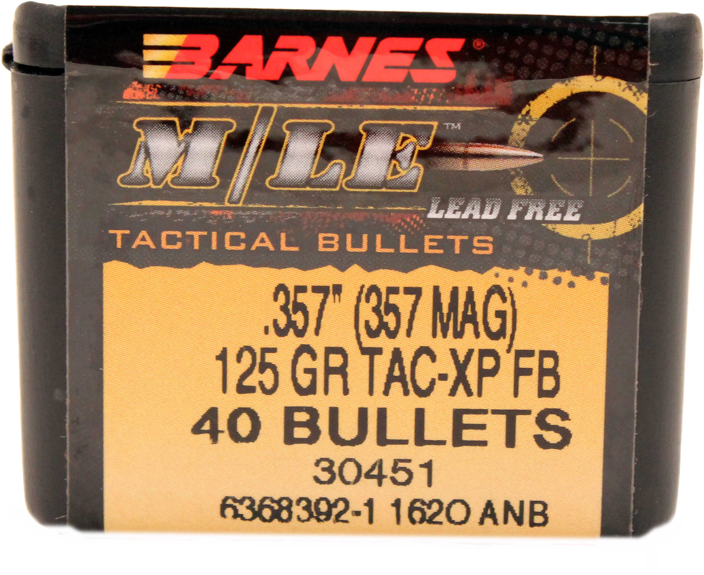 Barnes M/LE TAC-XP Handgun Lead Free Copper Bullet .357 Magnum Caliber .357" Diameter 125 Grain Hollow Point 40 Per Box