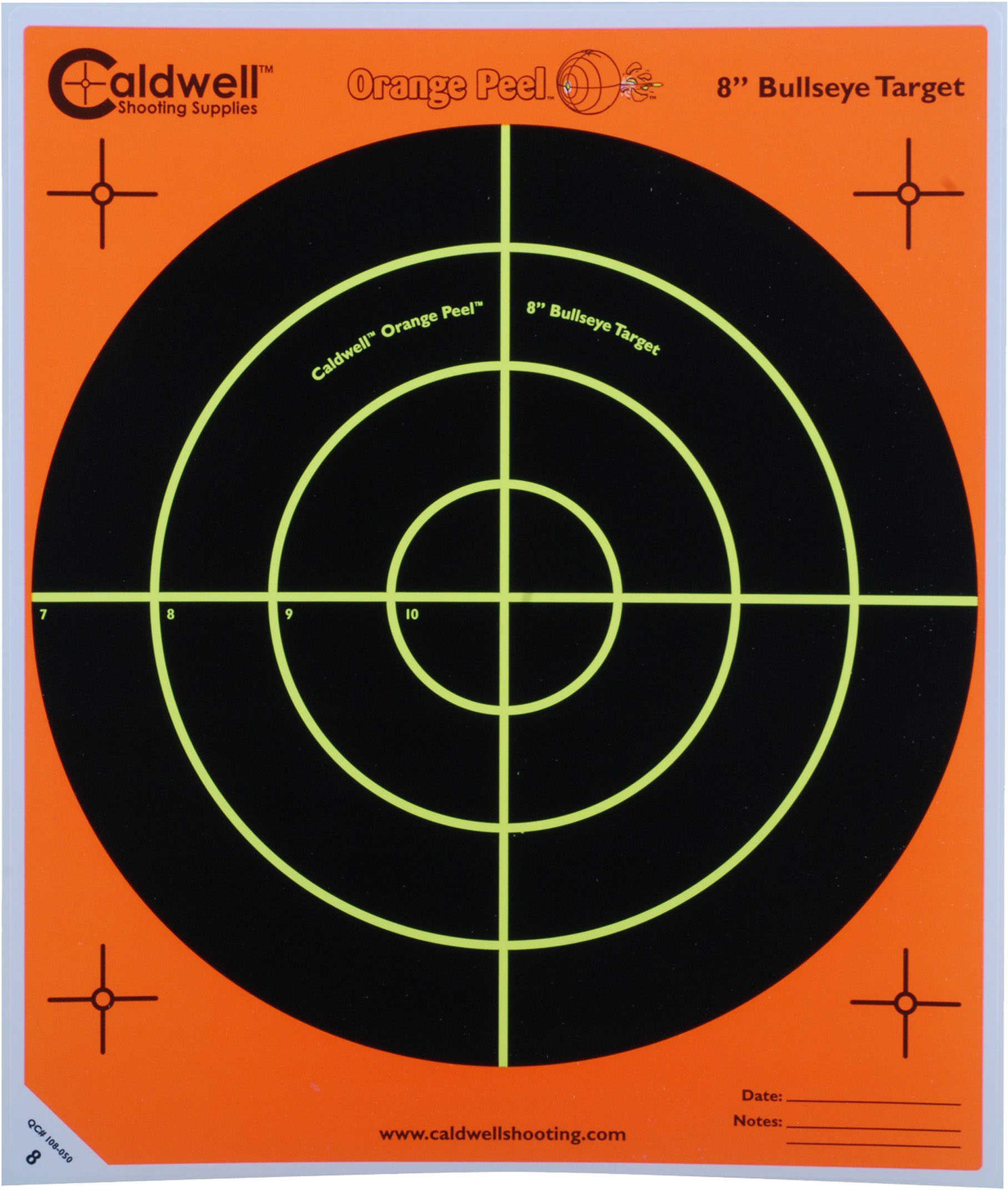 Caldwell 810894 Orange Peel Self-Adhesive Paper 8" Bullseye Orange/Black 10 Pack