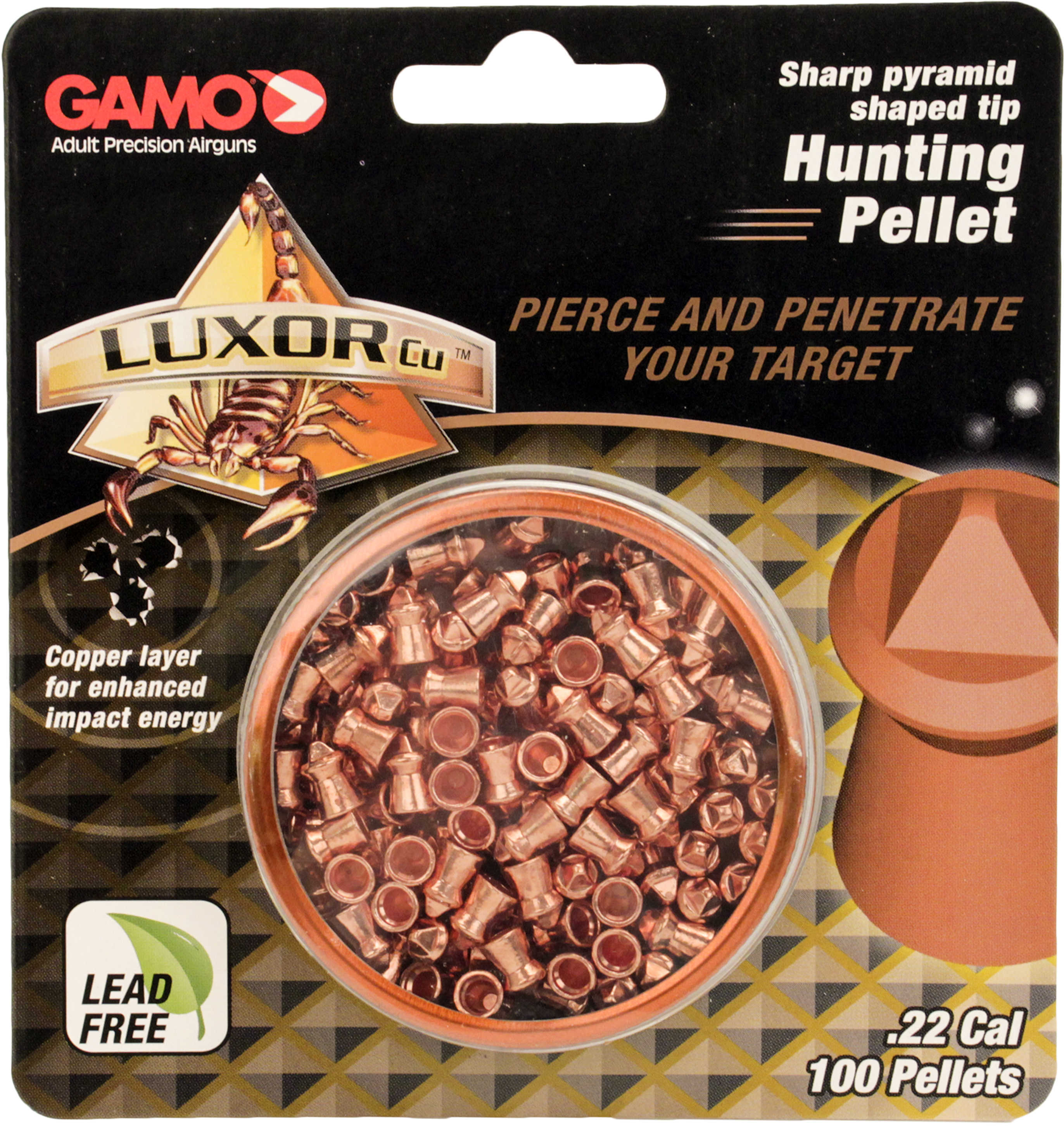 Gamo Luxor Cu Sharp Pyramid Pellets .22 Nose Tin 100 Count 632282154