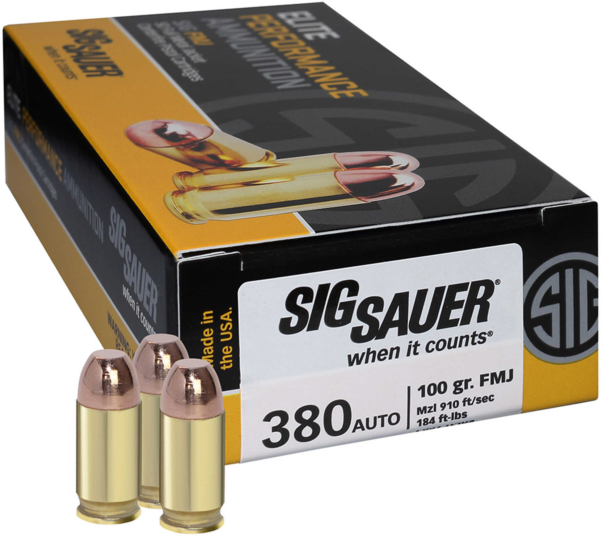 380 ACP 100 Grain Full Metal Jacket 50 Rounds Sig Sauer Ammunition