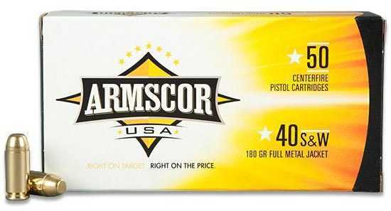 40 S&W 180 Grain Full Metal Jacket 50 Rounds Armscor Ammunition