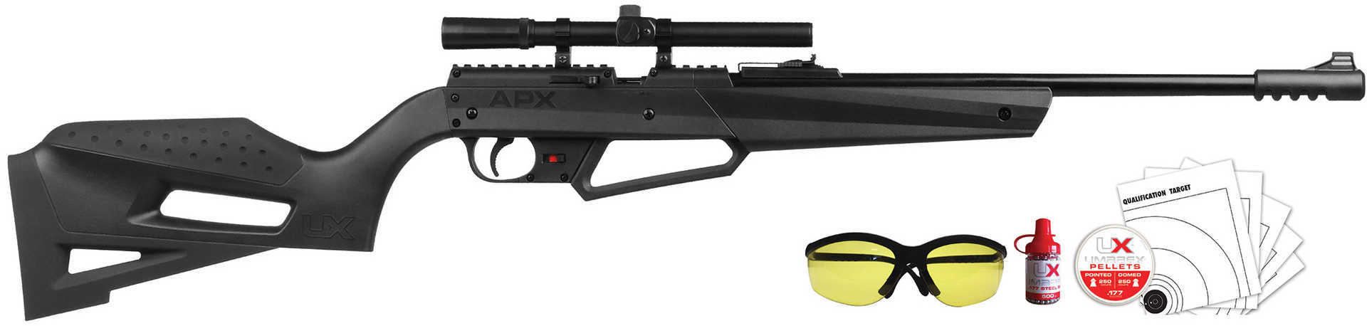 Umarex USA 2251601 NXG APX Combo Spring Piston 177 Pellet 1Rd Black Rec/Barrel Stock Includes Scope