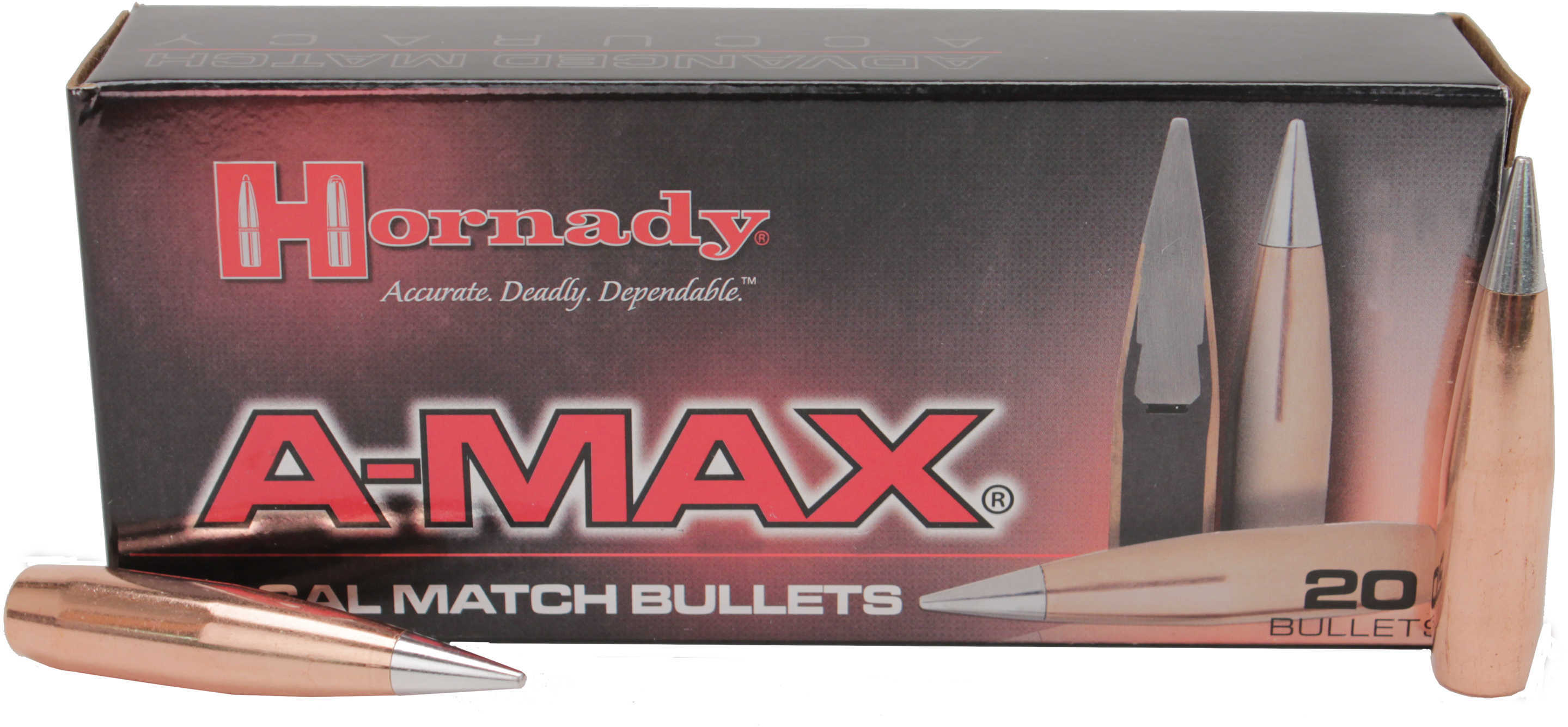 Hornady A-Max BMG 50 Caliber 750 Grain Boat Tail Component Bullets, 20 Per Box