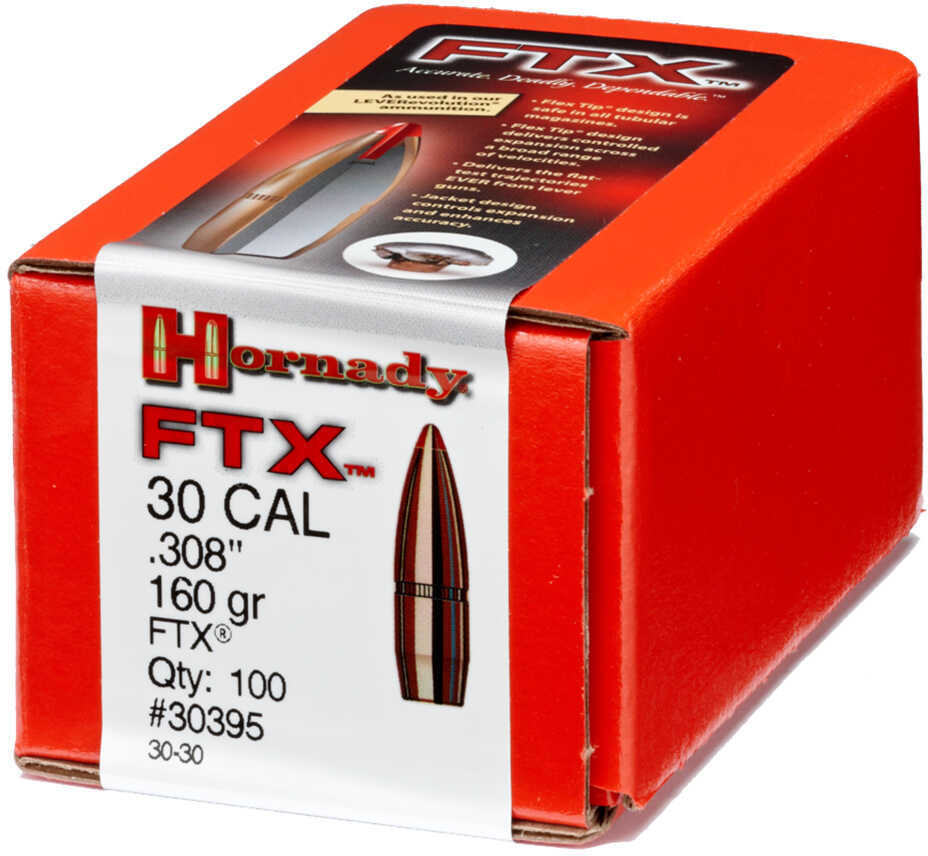Hornady FTX(Flex Tiop Expanding) 30-30 Winchester 160 Grain Component Bullets, 100 Per Box