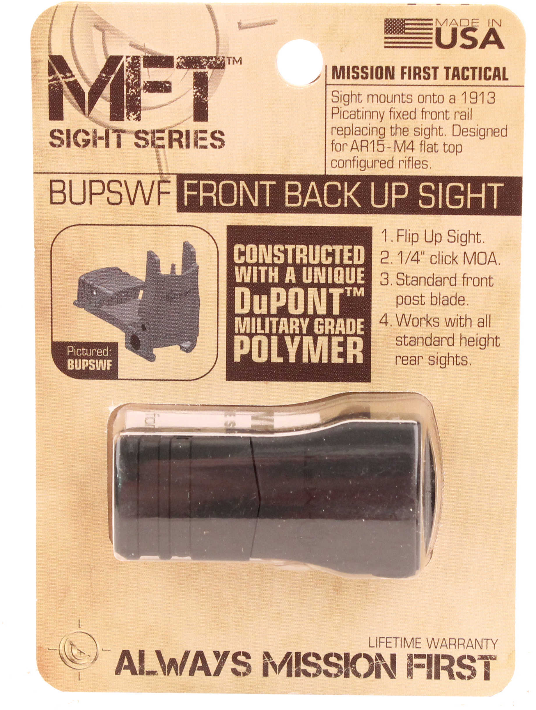 MFT Flip Up Front Rifle Sight Black for AR Rifles/Picatinny Rail