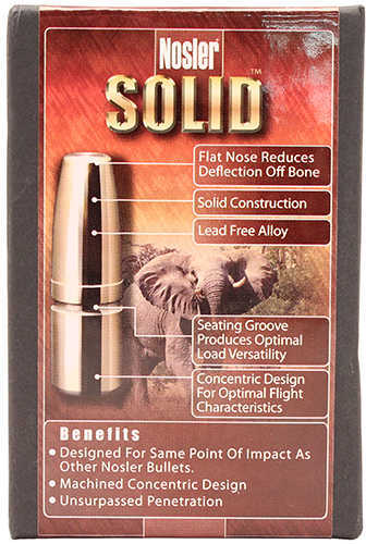 Nosler 458 Caliber .458 Diameter 500 Grain Solid Dangerous Game Flat Point 25 Count