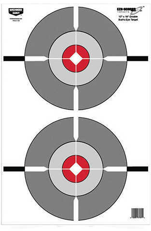Birchwood Casey Bc-37207 EZE-Scorer Double Bullseye Hanging Paper 12" X 18" Gray/Red 10 Pack