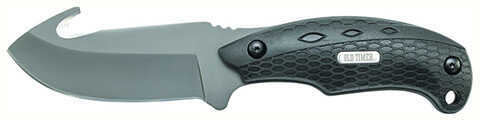 Old Timer 2143OTCP Copperhead Fixed Gut Hook Plain TiCN Gray 7Cr17MoV Blade Black Rubber Snakeskin Handle