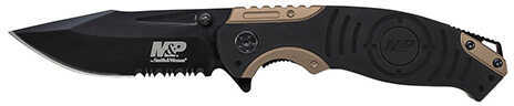 Schrade SWP13BSCP Smith & Wesson M&P 3.50" Folding Drop Point Partially Serrated Stonewash 8Cr13MoV SS Blade Black/Tan A