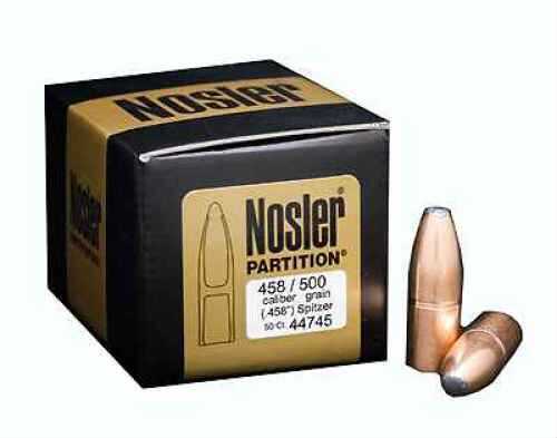 Nosler Partition Spitzer 458 Cal. 500 Grain 25/Box Md: 44745 Bullets
