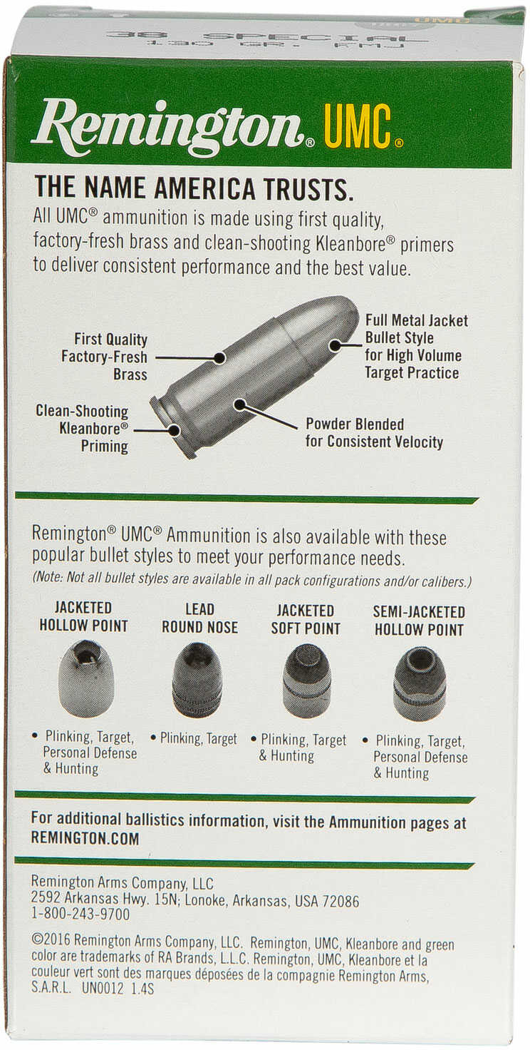 38 Special 130 Grain Full Metal Jacket 50 Rounds Remington Ammunition