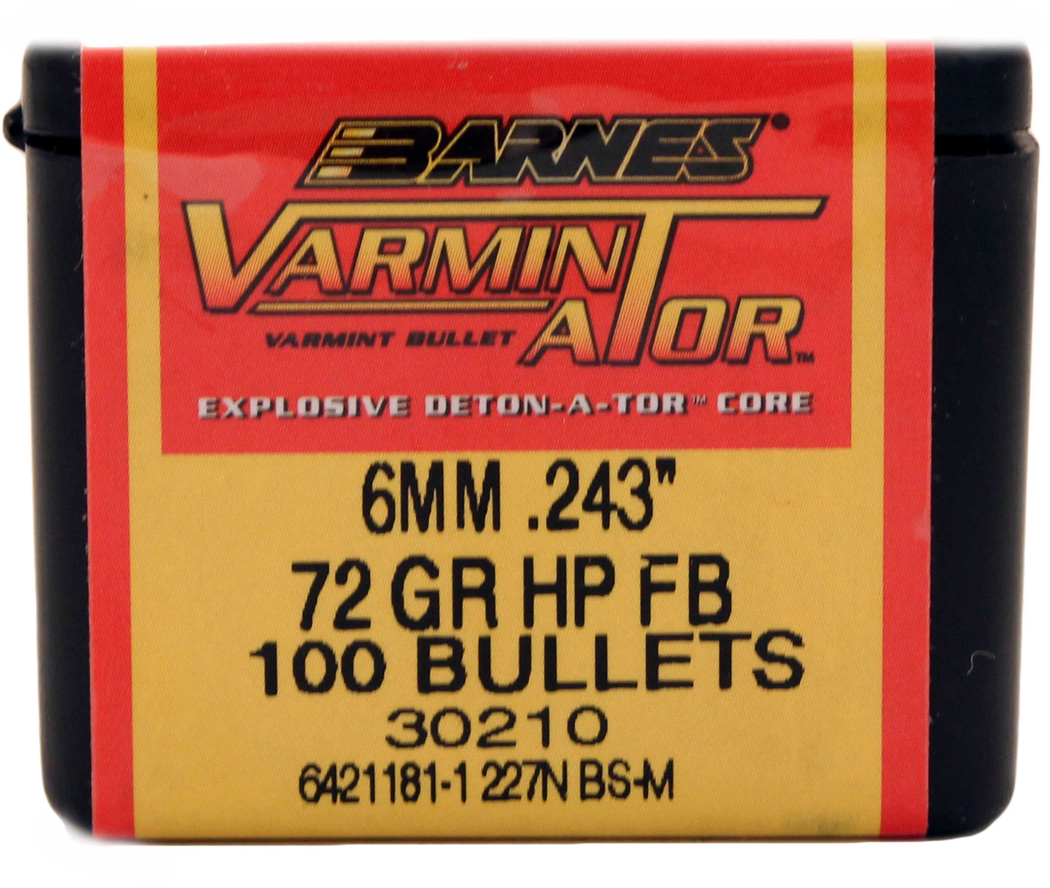 Barnes Bullets Rifle 6mm Caliber .243" 72 Grain Flat Base Hollow Point Component 100 Per Box Md: 30210