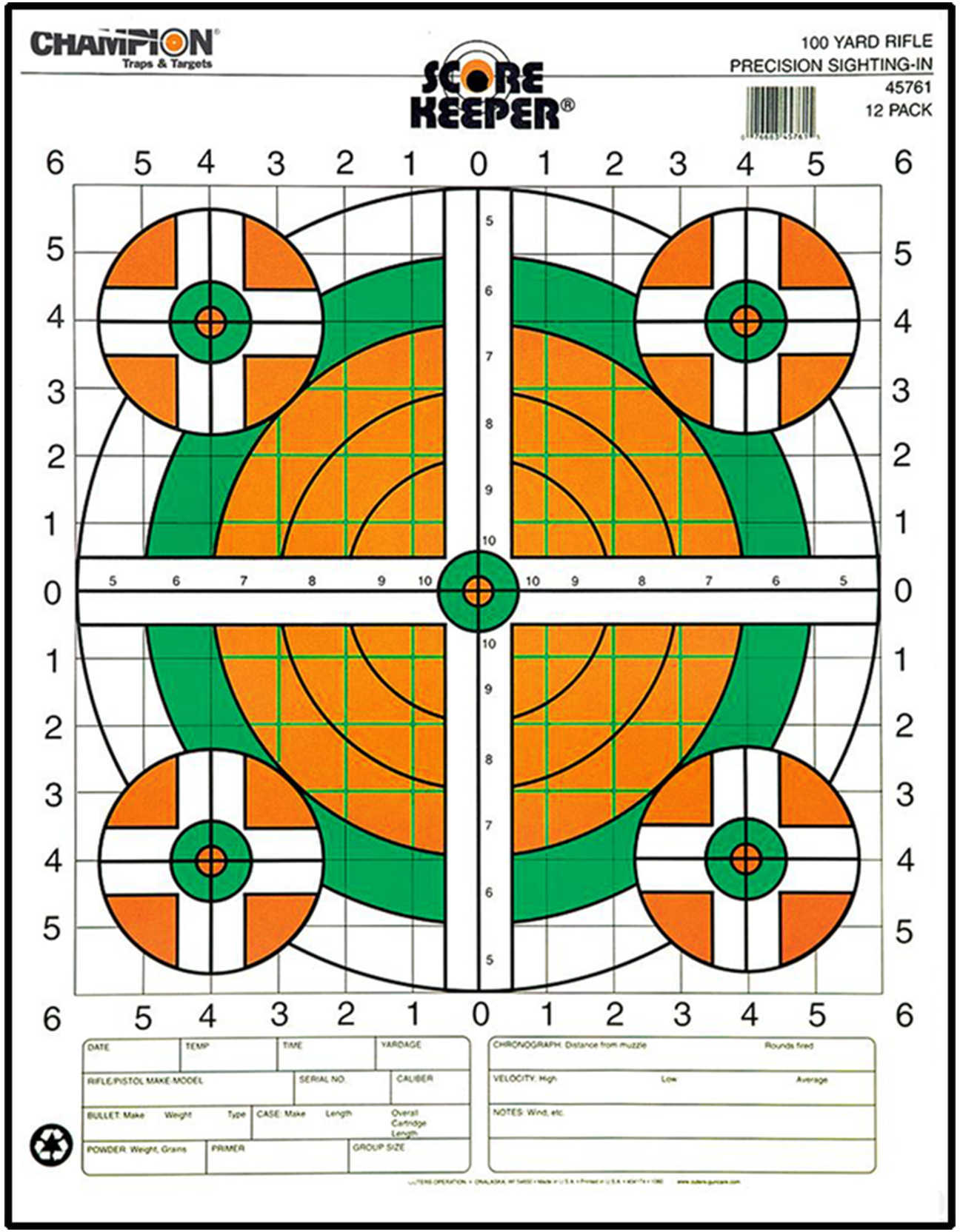 Champion Targets 45761 Scorekeeper Hanging Paper 14" x 18" Bullseye Green/Orange 12 Pack