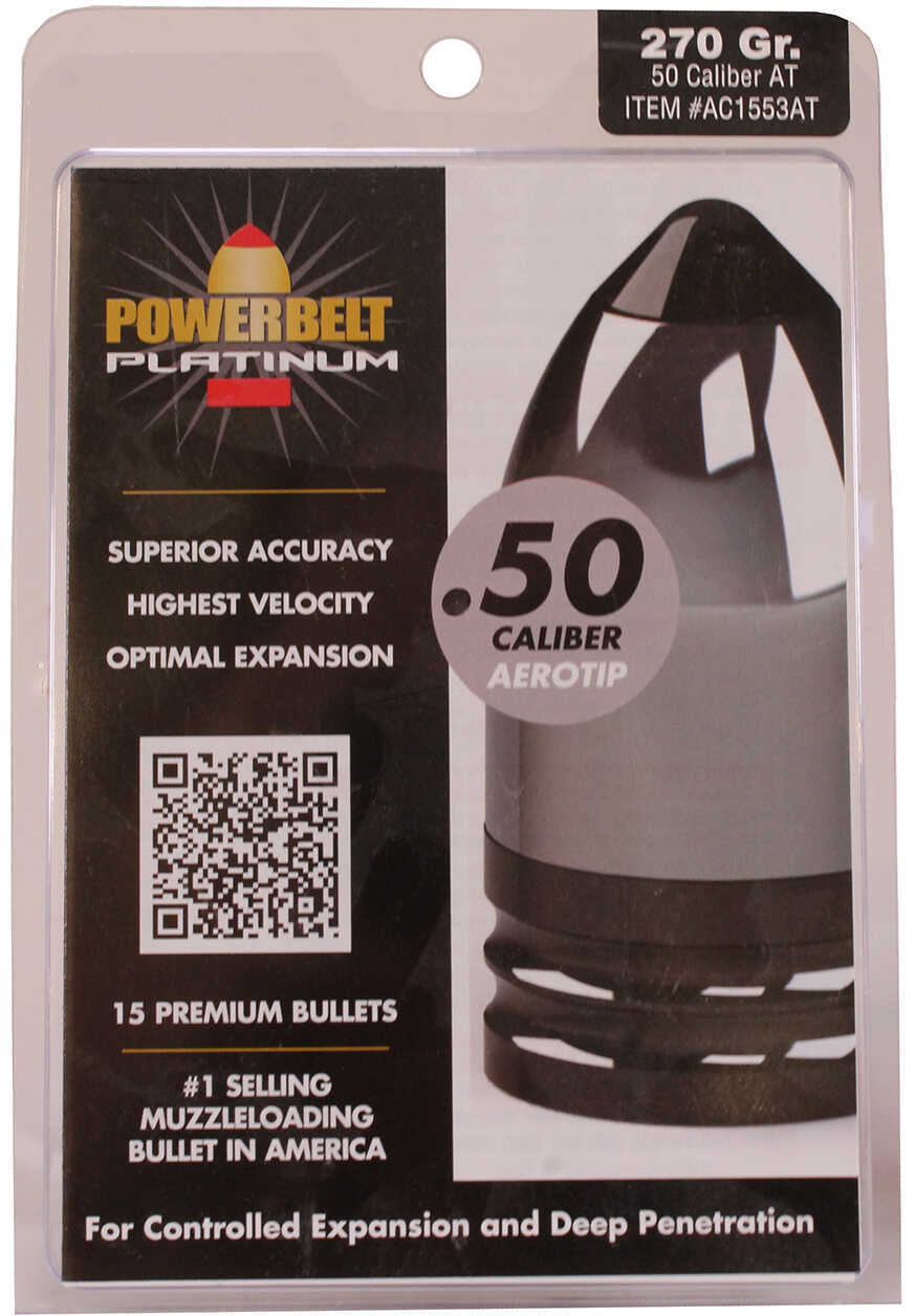 Powerbelt Platinum AeroTip Muzzleloader Bullets .50 Cal 270 Gr CHP 15/ct