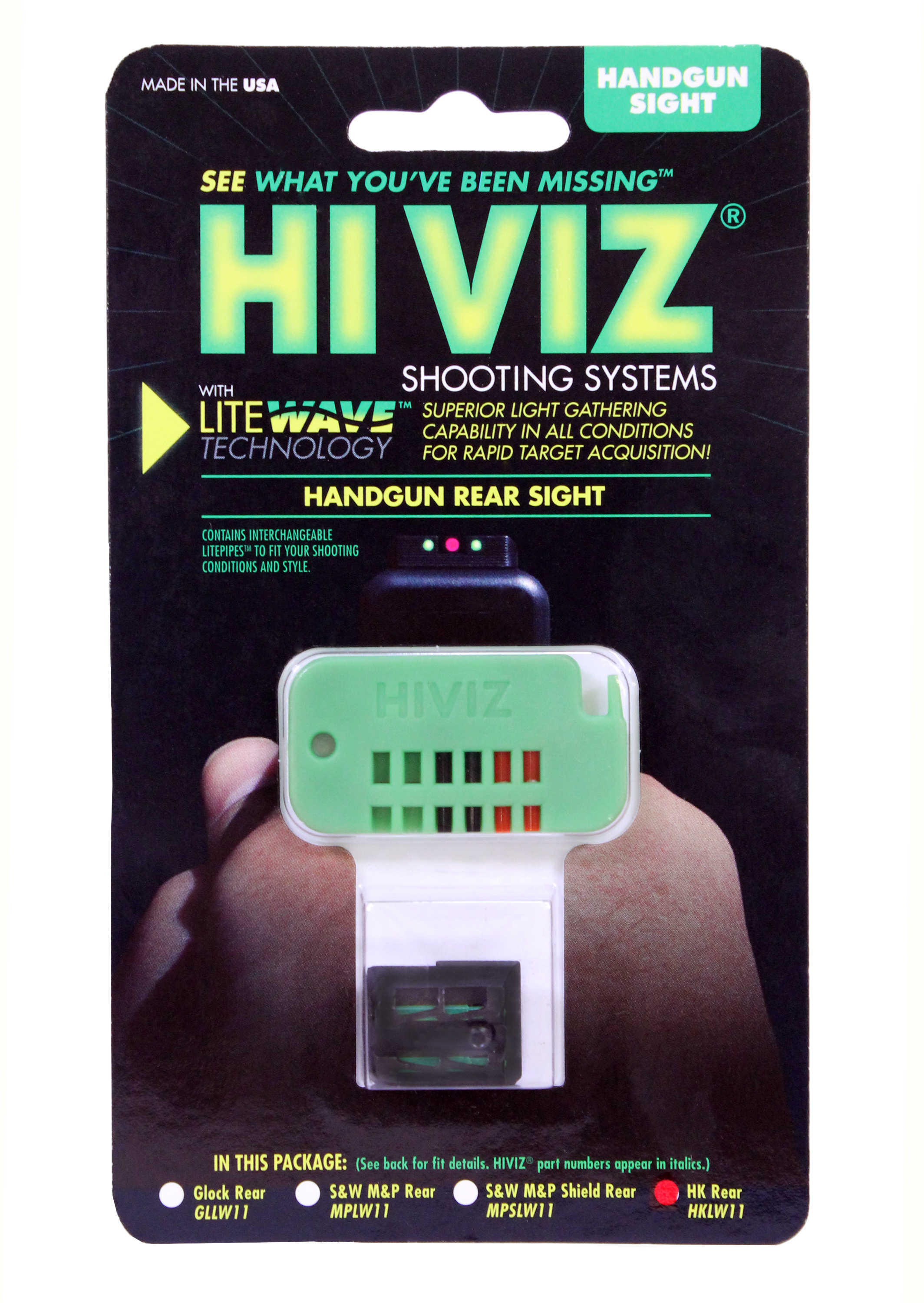 HiViz HKLW11 LiteWave Green/Red Black Frame Fits H&K 45/P30/Vp9/Vp40