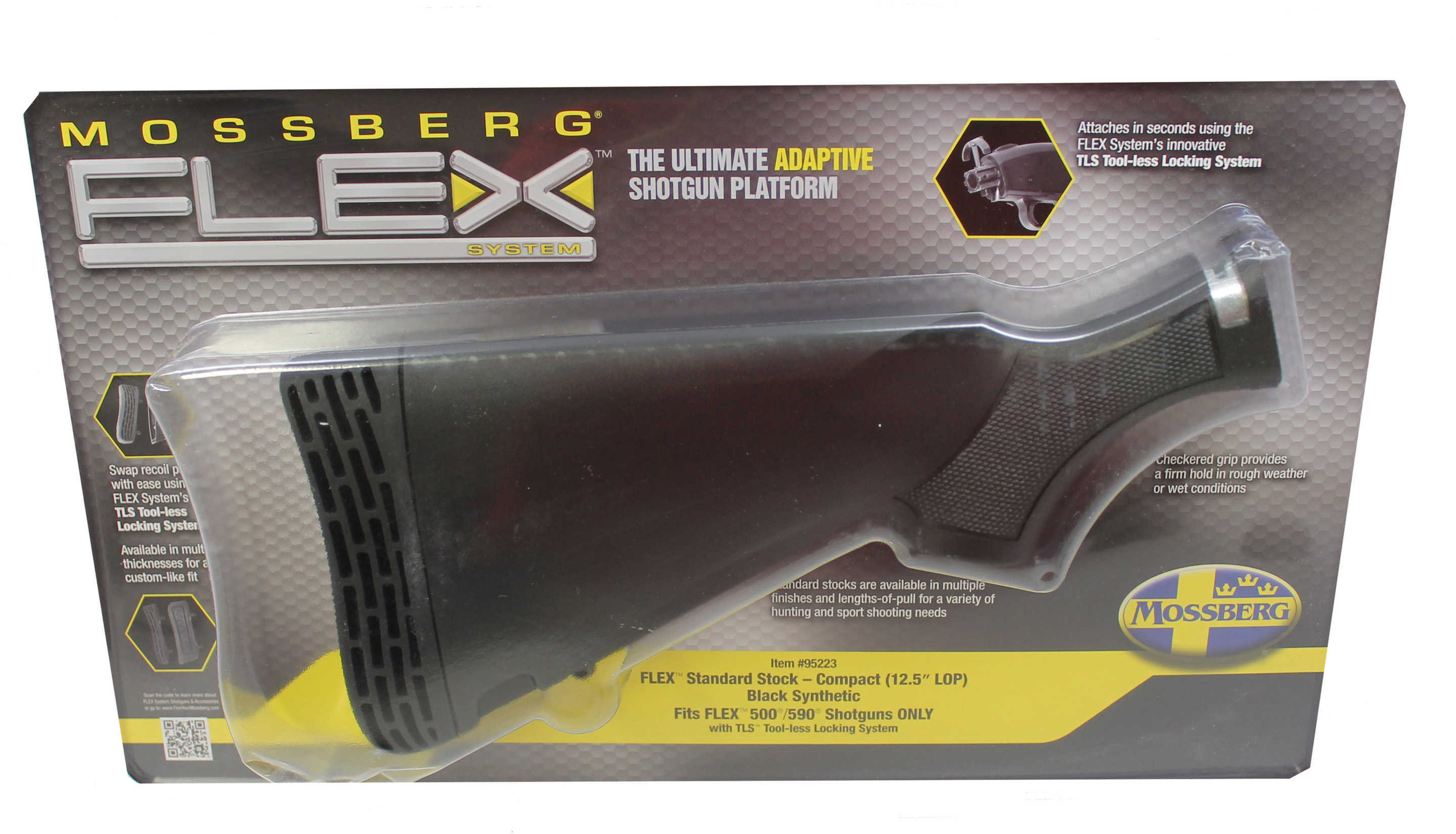 Mossberg Stock Flex Compact-Youth 12.5" Lop Medium Pad Black Syn