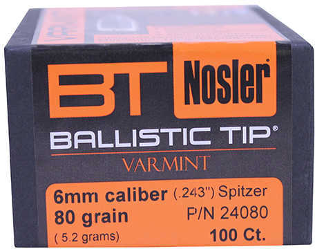 Nosler Ballistic Tip Varmint Bullets 6mm .243" 80 Gr SbT-Sb 100/ct