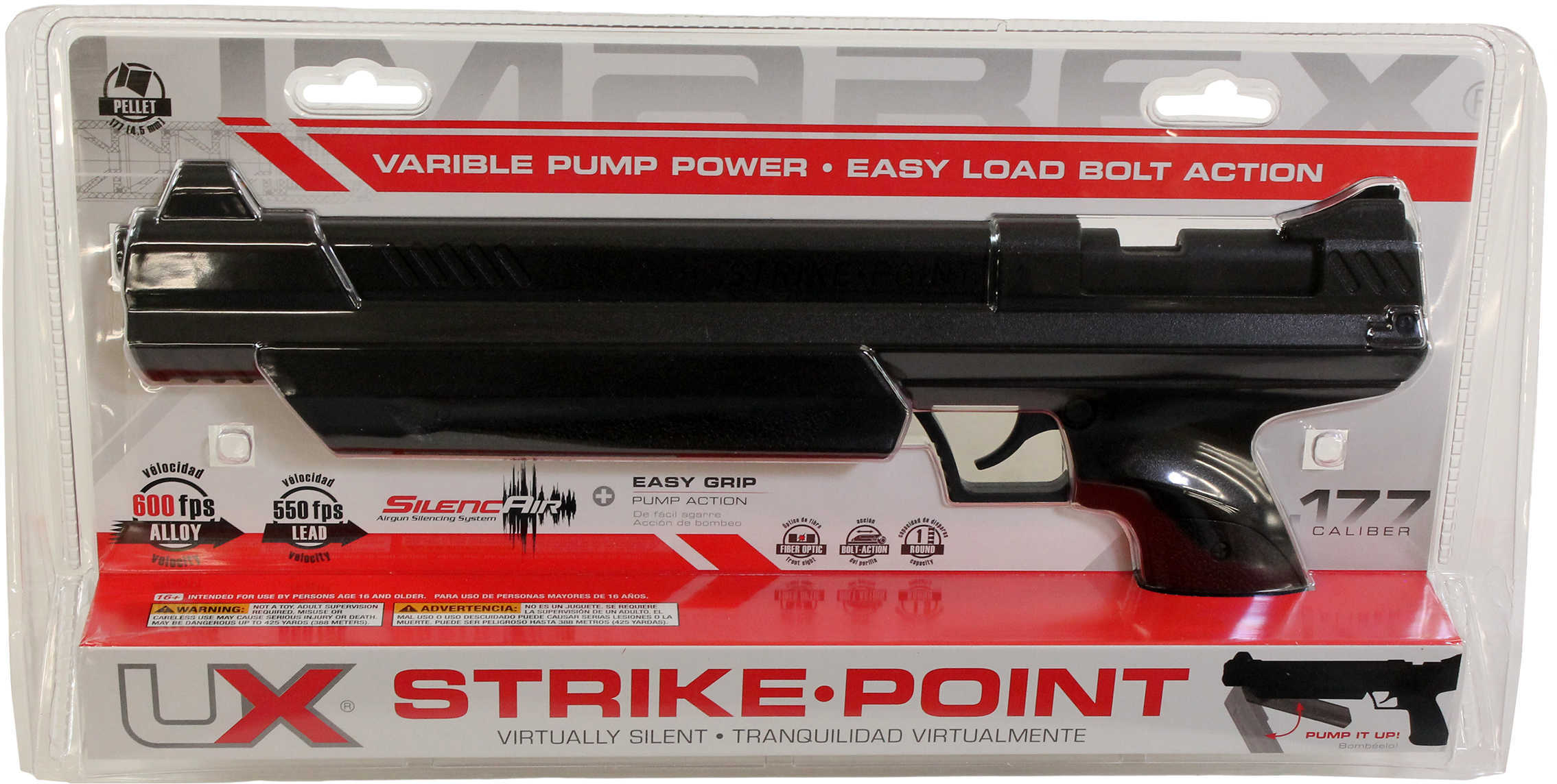 Umarex Strike Point .177 Caliber Multi-Pump Pellet Pistol, 9-Inch Barrel, Fiber Optic Front Sight, Black Md: 2251350