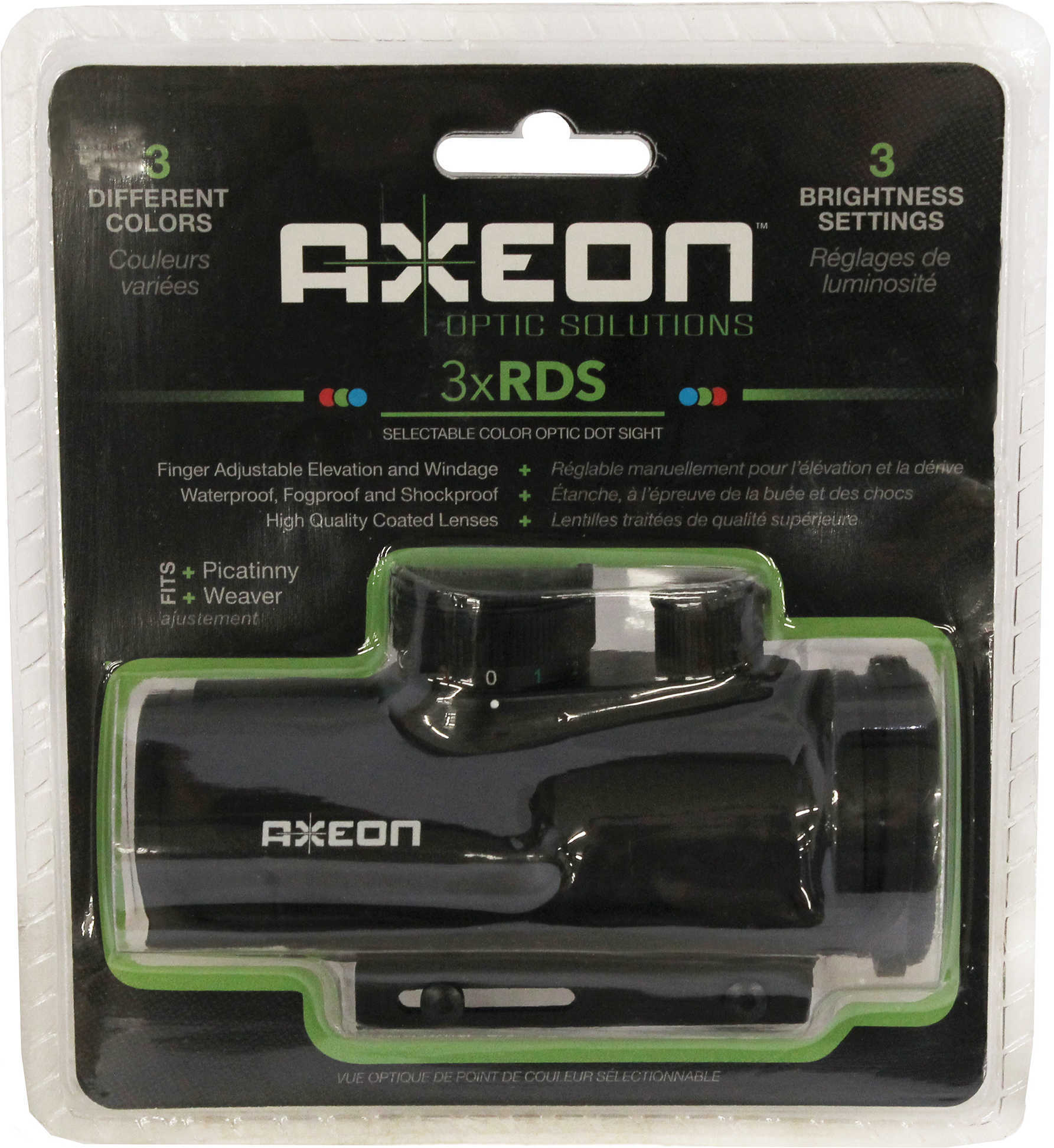 Axeon 2218640 Dot Optics 1x 30mm Obj 5 MOA Red Green Blue