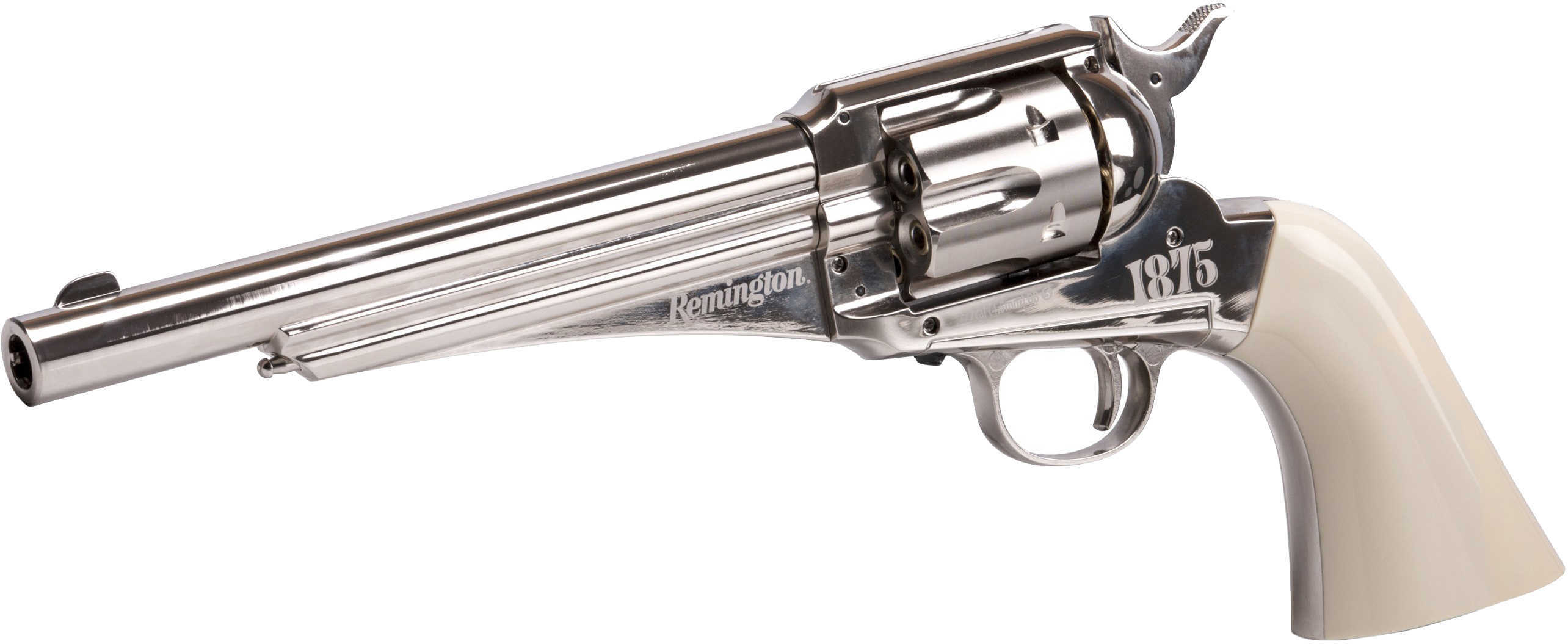 Crosman 1875 CO2 Pistol .177 Pellet/BB 450FPS 6.5" Barrel White Grips High Polish Finish Silver 6 Round BB/Pellet Capaci