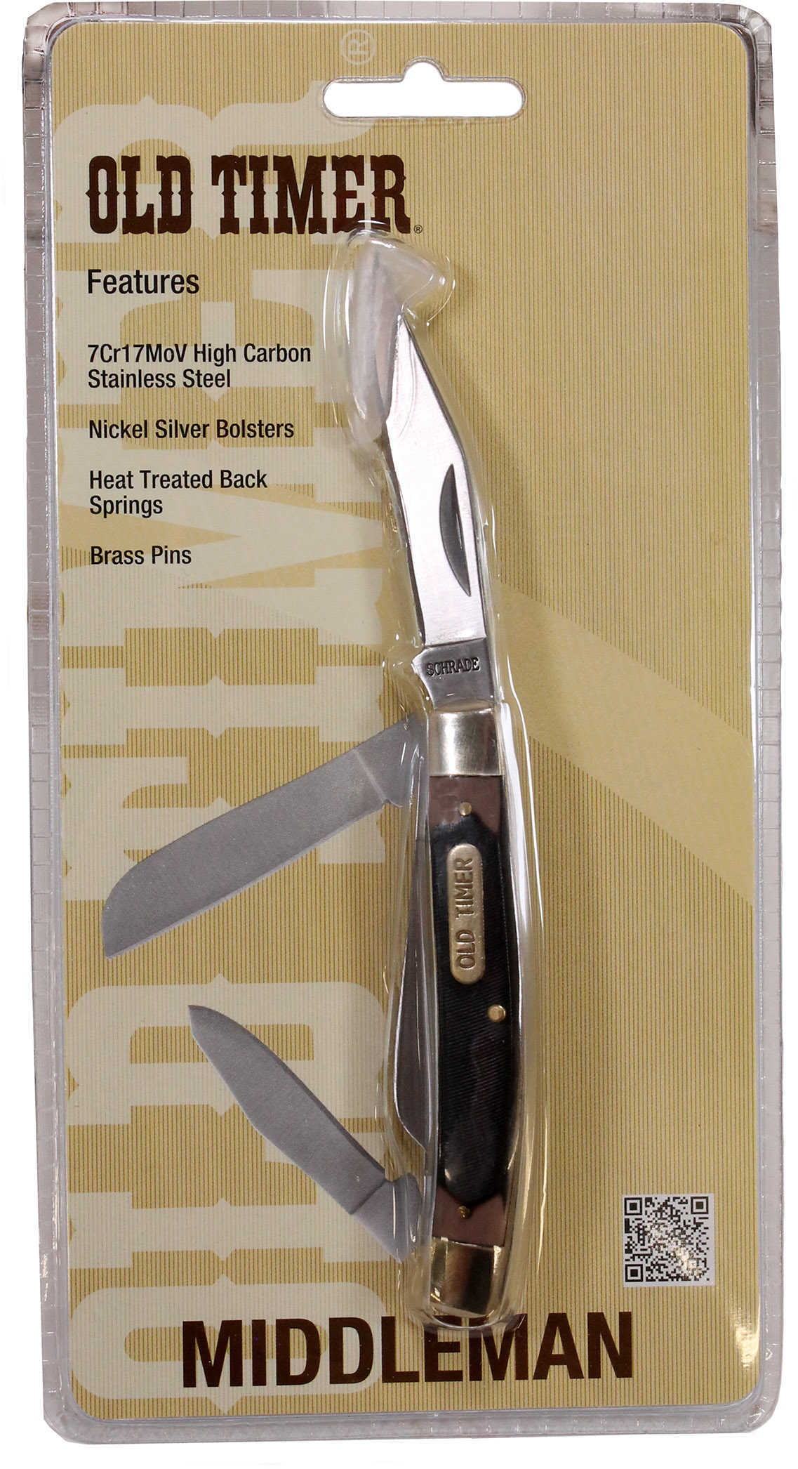 Old Timer 340Tcp Middleman 2.40" Folding Clip Point/Sheepsfoot/Pen Plain 7Cr17MoV High Carbon SS Blade Sawcut