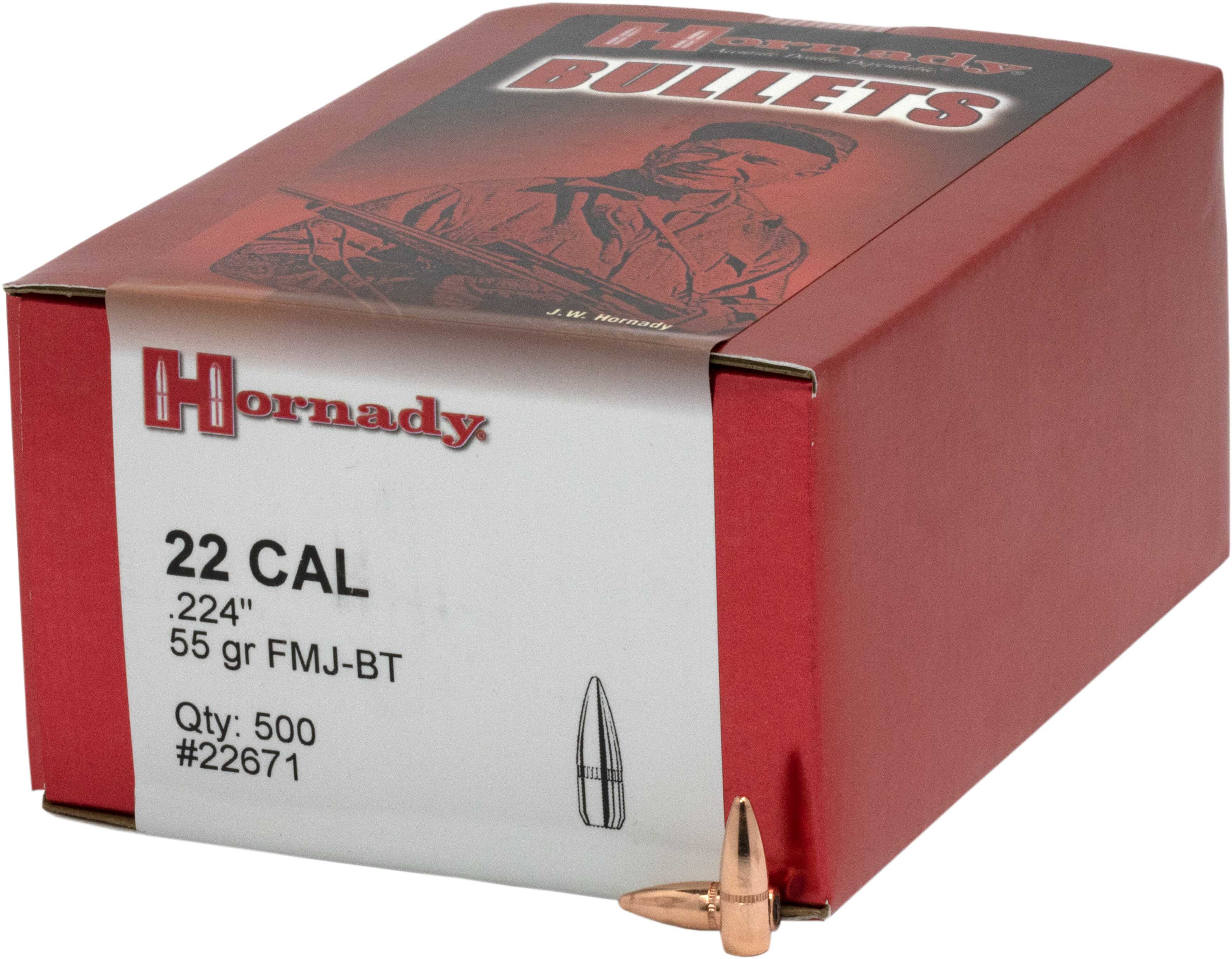 Hornady 22671 Traditional 22 Caliber .224 55 Grain Full Metal Jacket Boat Tail 500 Box