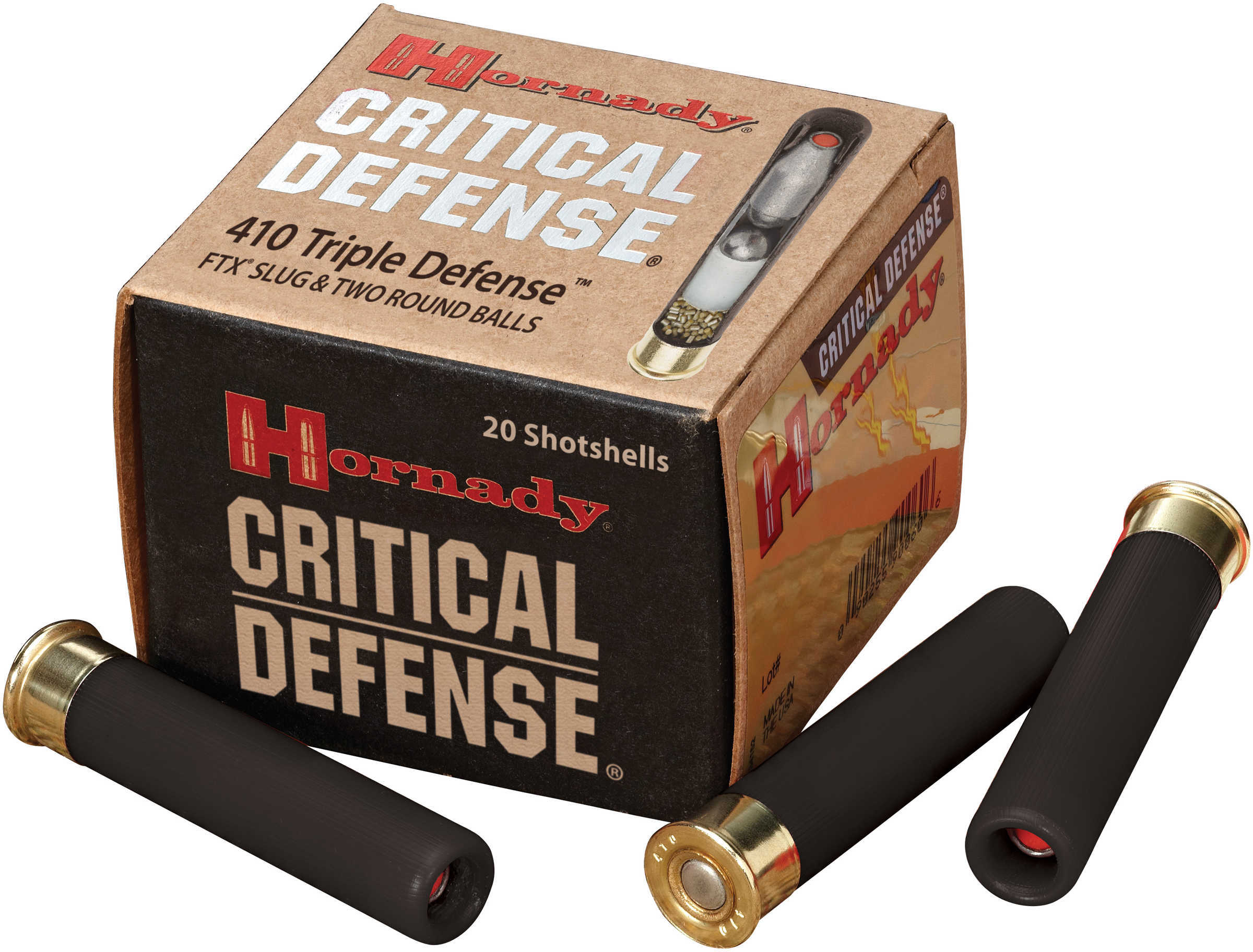 Hornady 410 Critical Defense Shotgun Ammunition - .410 Ga -  2 1/2" -  1 Slug 2 Balls Slug - #000 - 750 Fps - 20/Box