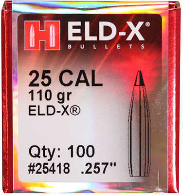 Hornady 25418 Extreme Low Drag 25 Caliber .257 110 Grain ELD-X 100 Box