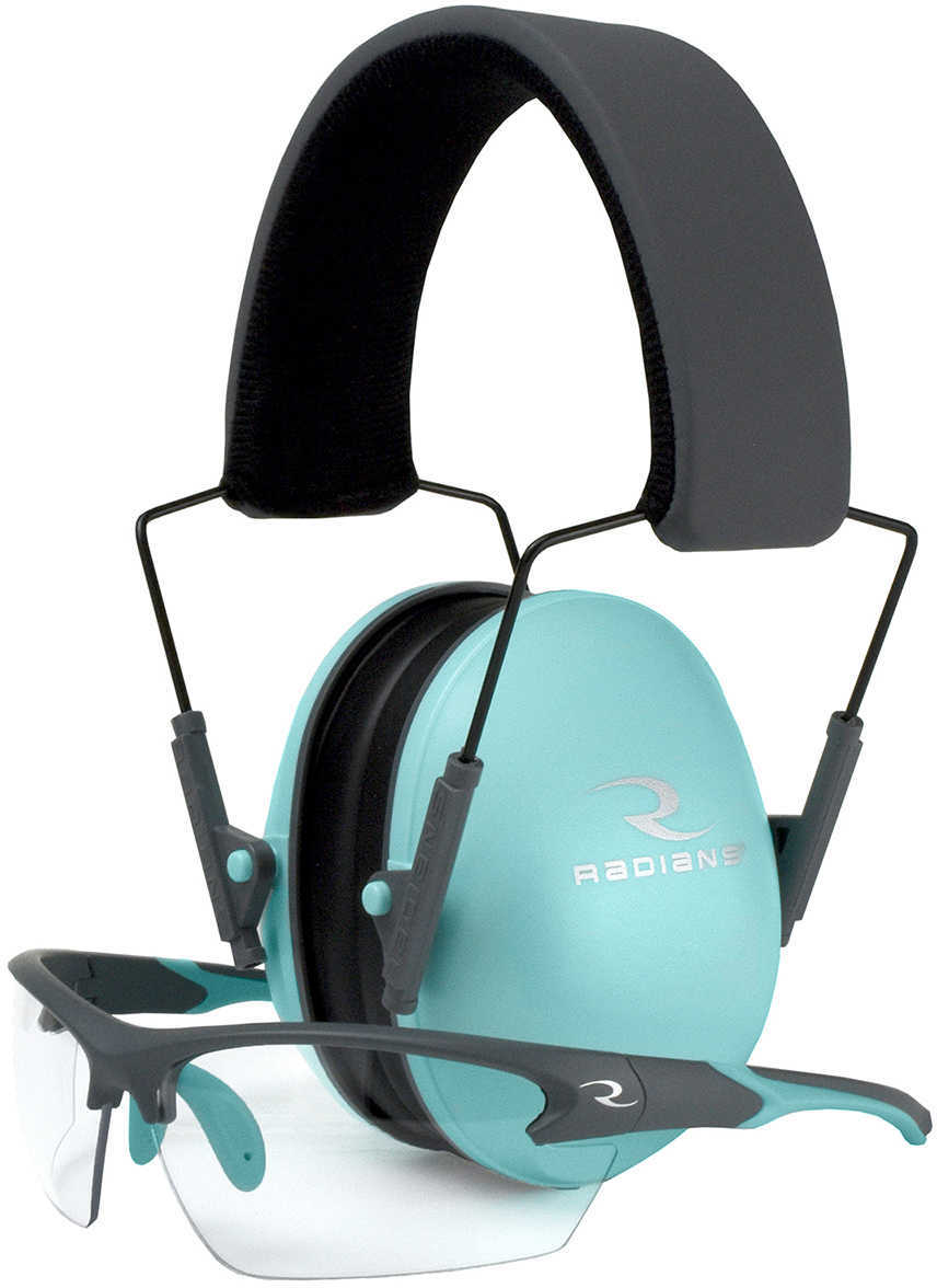 Radians Ls0820CKCS G4 Junior Shooting Glasses Clear Lens Charcoal Gray With Auqa Accents Frame Includes Lowset Earmuff