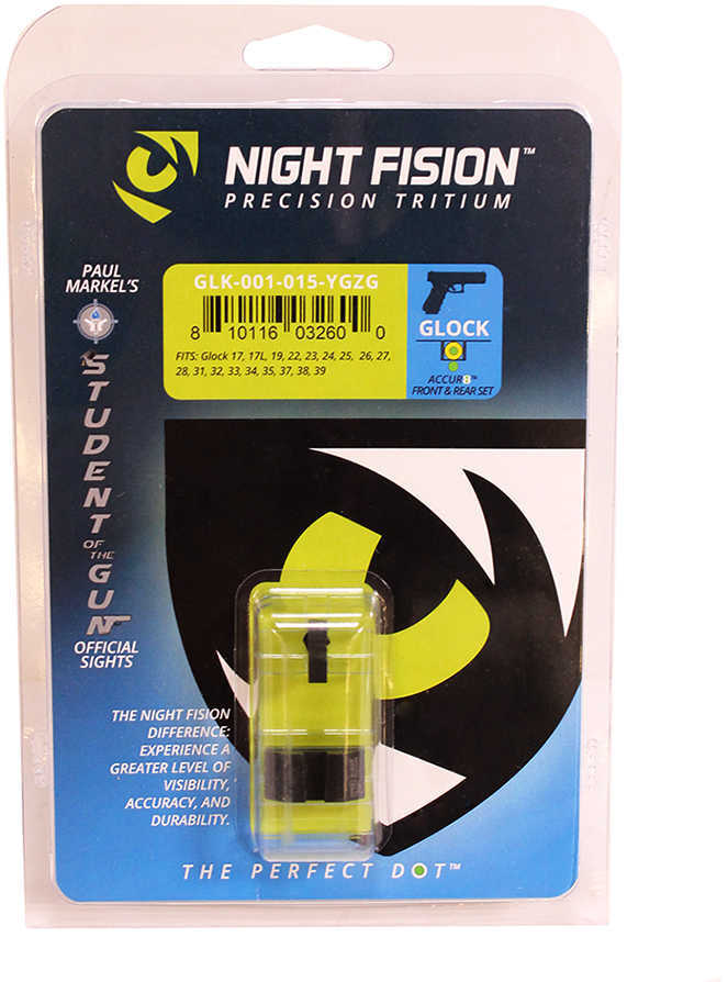 Night Fision GLK001015YGZ Sight Set Accur8 Front/Square Rear for Glock 17/17L/19/22-28/31-35/37-39 Green Tritium w