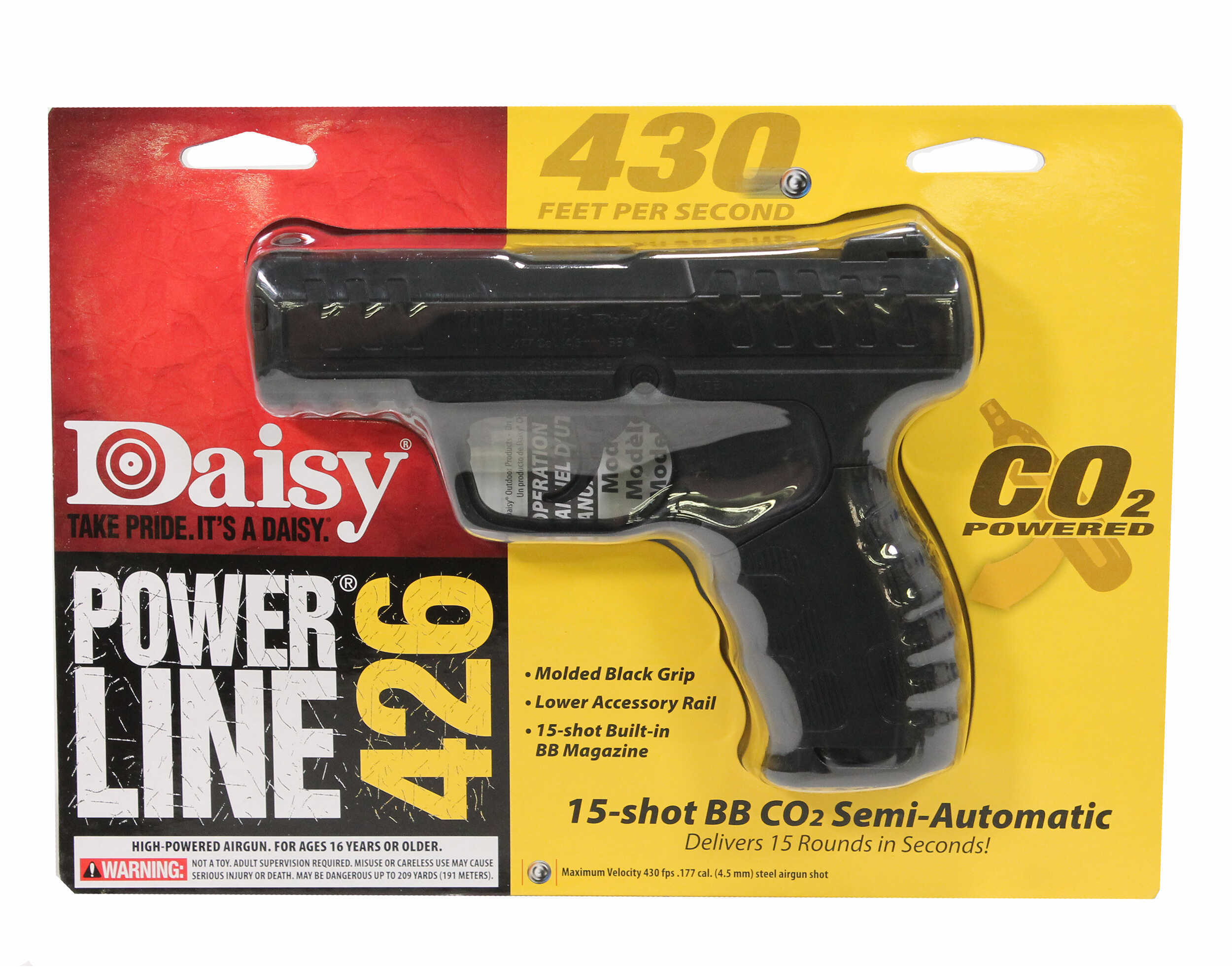 Daisy 426 CO2 Pistol BB 430 Feet Per Second 6.758" Barrel Black Color 15Rd Capacity 980426-442