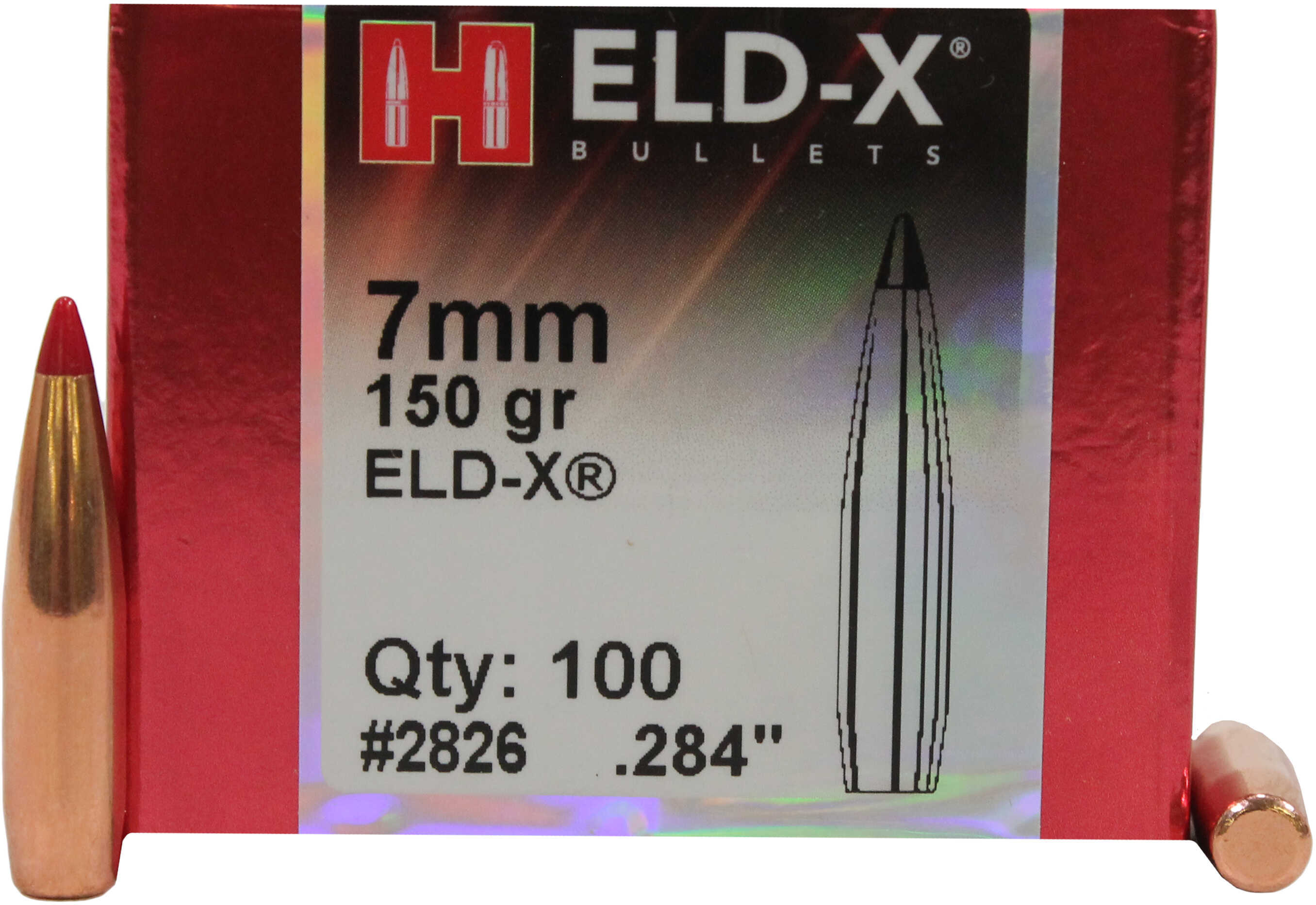 Hornady 7mm Component Bullets, .284 Diameter, 150 Grains ELD-X Boattail, 100 Per Box Md: 2826