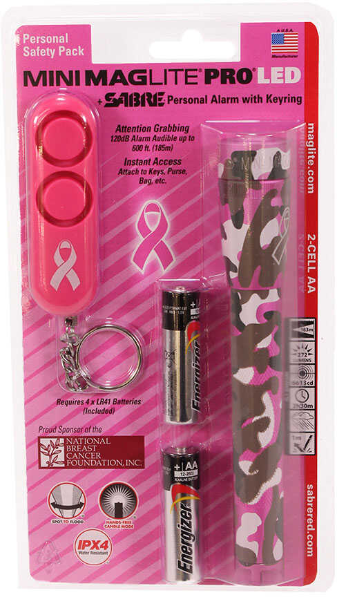 Maglite SP2PUF6 Mini Pro & Sabre Personal Alarm Pink Camo