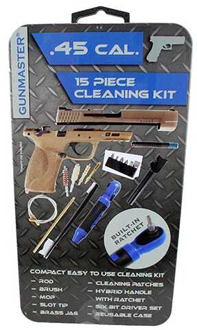 DAC Gunmaster .45 Pistol Cleaning Kit 15 Pieces 45 Cal Includes Ratchet Handle and Bit Set Slim Line Metal Case 38253