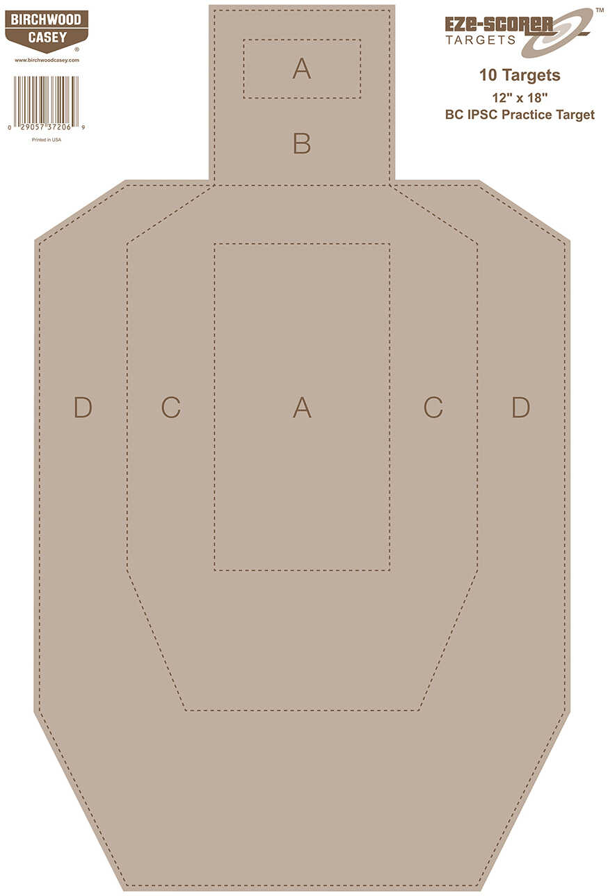 Birchwood Casey 37206 EZE-Scorer IPSC Practice Paper 12" X 18" Silhouette 10 Pack